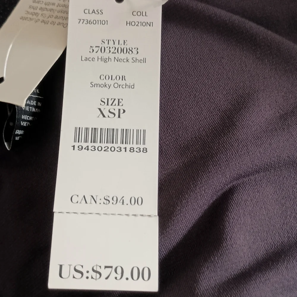 White House Black Market 2 Piece Smoky Orchid Lace High Neck Shell Ex Small Pet - Picture 10 of 10